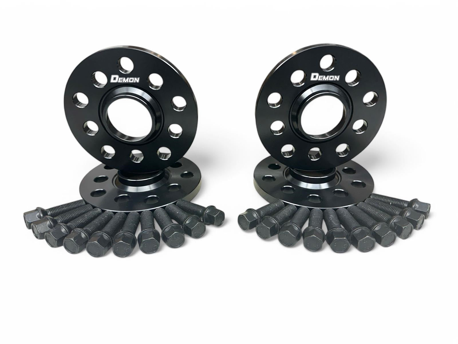 Demon Black Alloy Wheel Spacers Audi 5x112 66.6mm  15mm / 20mm Set of 4 + Radius Bolts