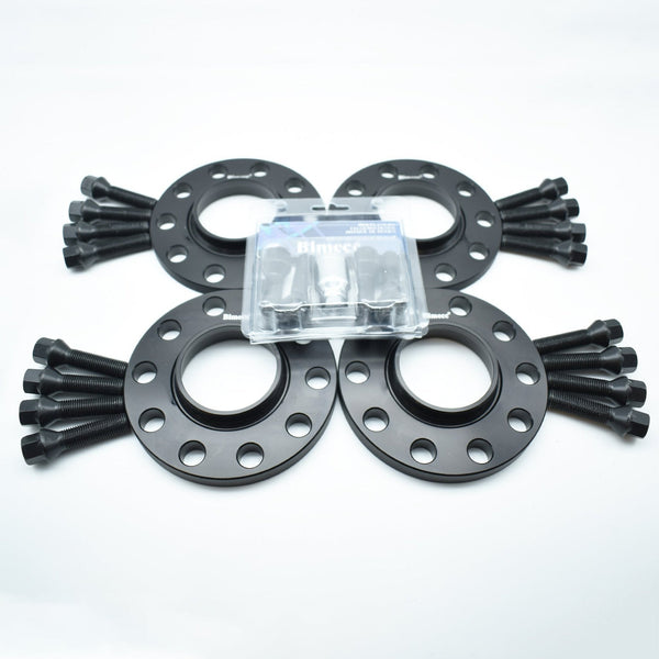 Bimecc Black Alloy Wheel Spacers BMW 5x112 66.6mm 10mm /12mm Set of 4 + Tapered Bolts & Locks