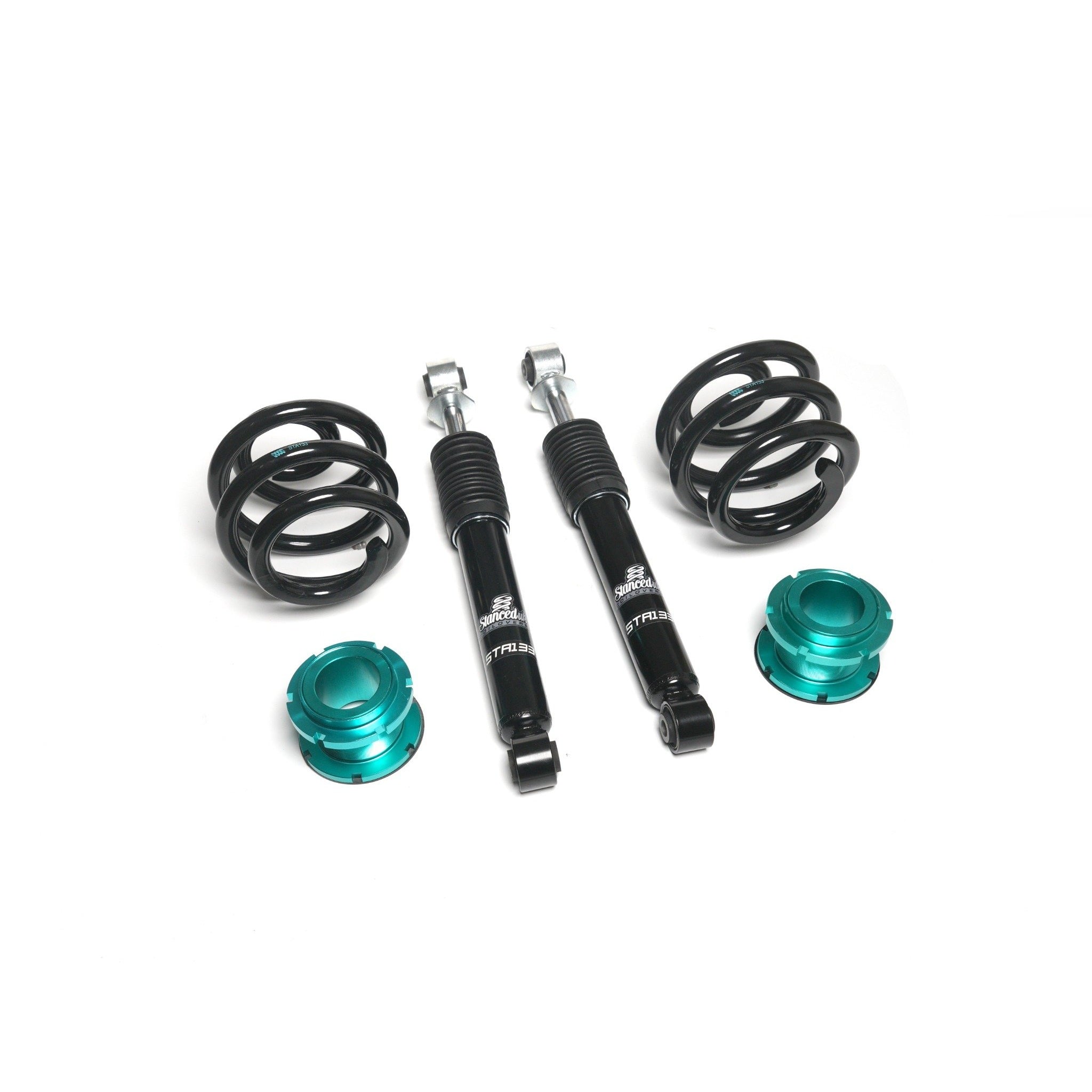 Rear suspension components from the Stanced UK STA133 coilover kit for VW Transporter T5 and T6 models
