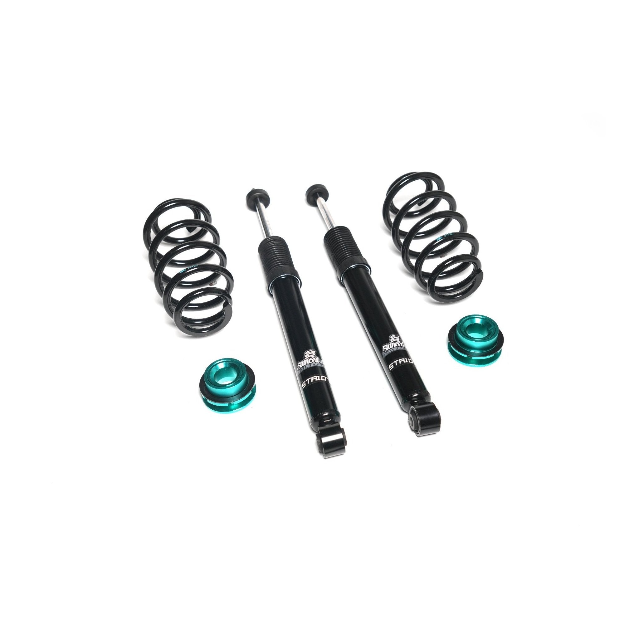 Stanced UK STA106 rear shocks, rear springs, and aluminium adjuster platforms

