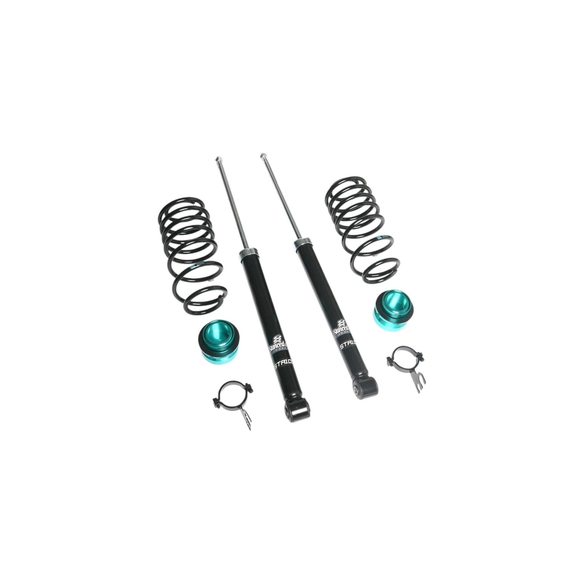 tanced UK STA101 rear coilover components – twin rear dampers, lowering springs, and adjuster hardware