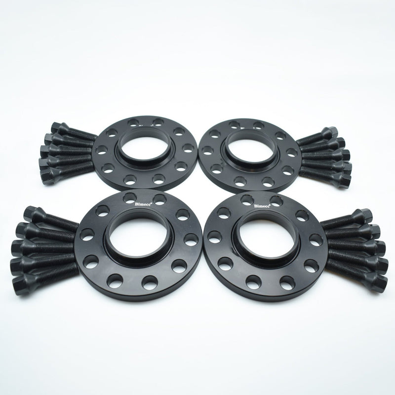 Bimecc Black Alloy Wheel Spacers Audi 5x112 66.6mm 10mm / 15mm Set of 4 + Tapered Bolts