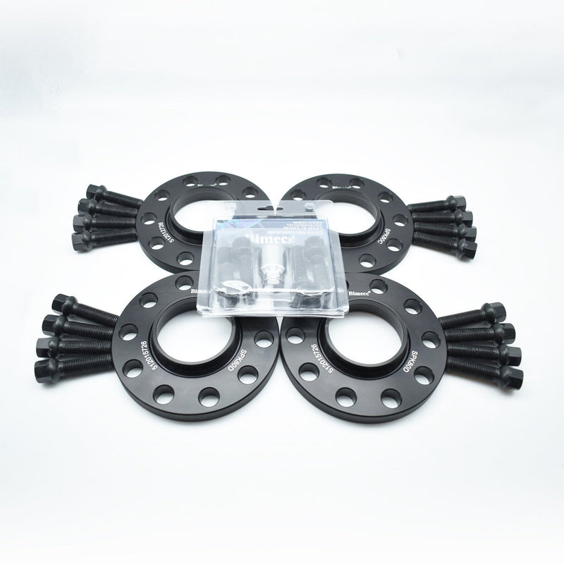 Bimecc Black Alloy Wheel Spacers Audi 5x112 66.6mm 12mm / 15mm Set of 4 + Radius Bolts & Locks