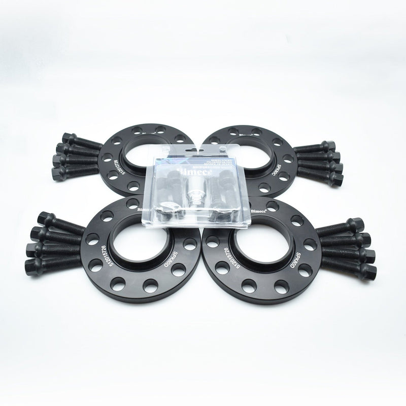 Bimecc Black Alloy Wheel Spacers 5x100 5x112 57.1mm 12mm / 15mm Set of 4 + Radius Bolts & Locking Set