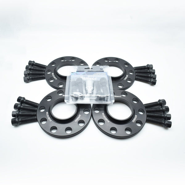 Bimecc Black Alloy Wheel Spacers 5x100 5x112 57.1mm  12mm / 15mm Set of 4 + Radius Bolts & Locking Set